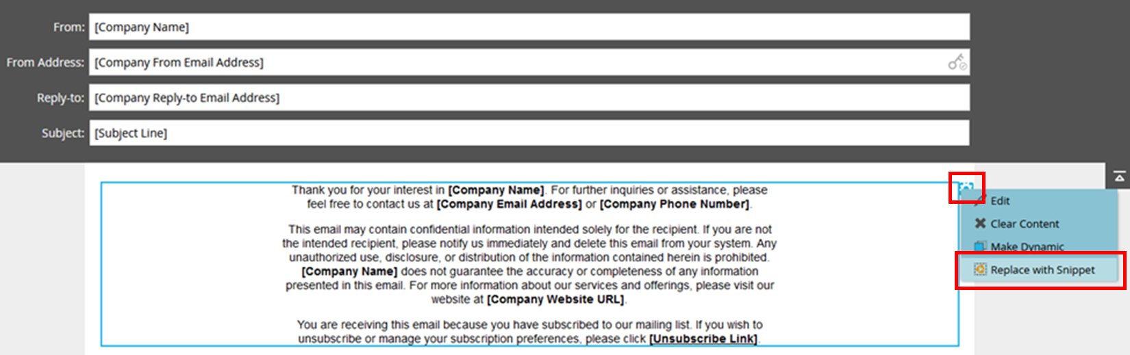 Adding Snippets to an email