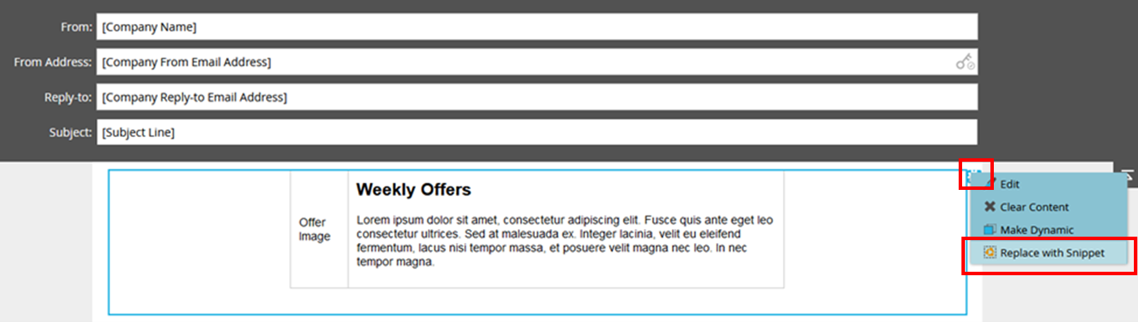 Use of Snippets for recurring themes across multiple emails.