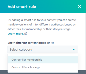Smart Rule Menu options