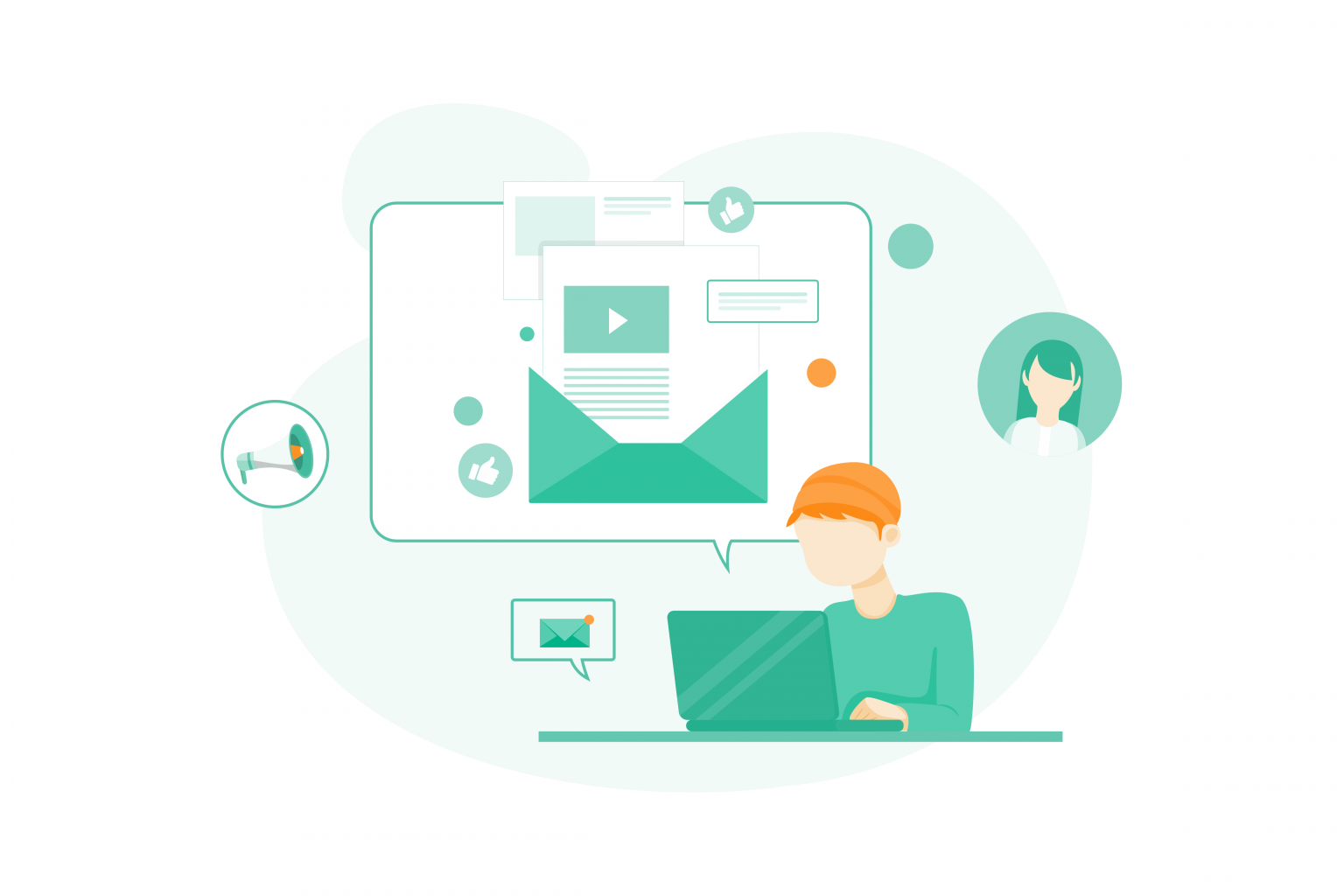 Marketing specialist writing an email thinking about his buyer persona