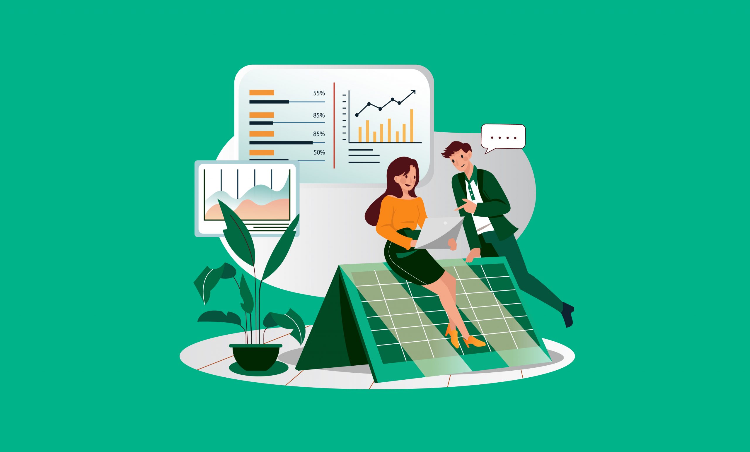 Two marketing specialists discussing how they can enhance the client's platform governance