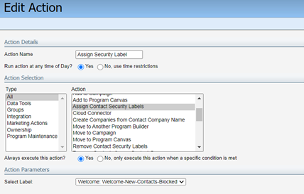 Eloqua Contact Security Label