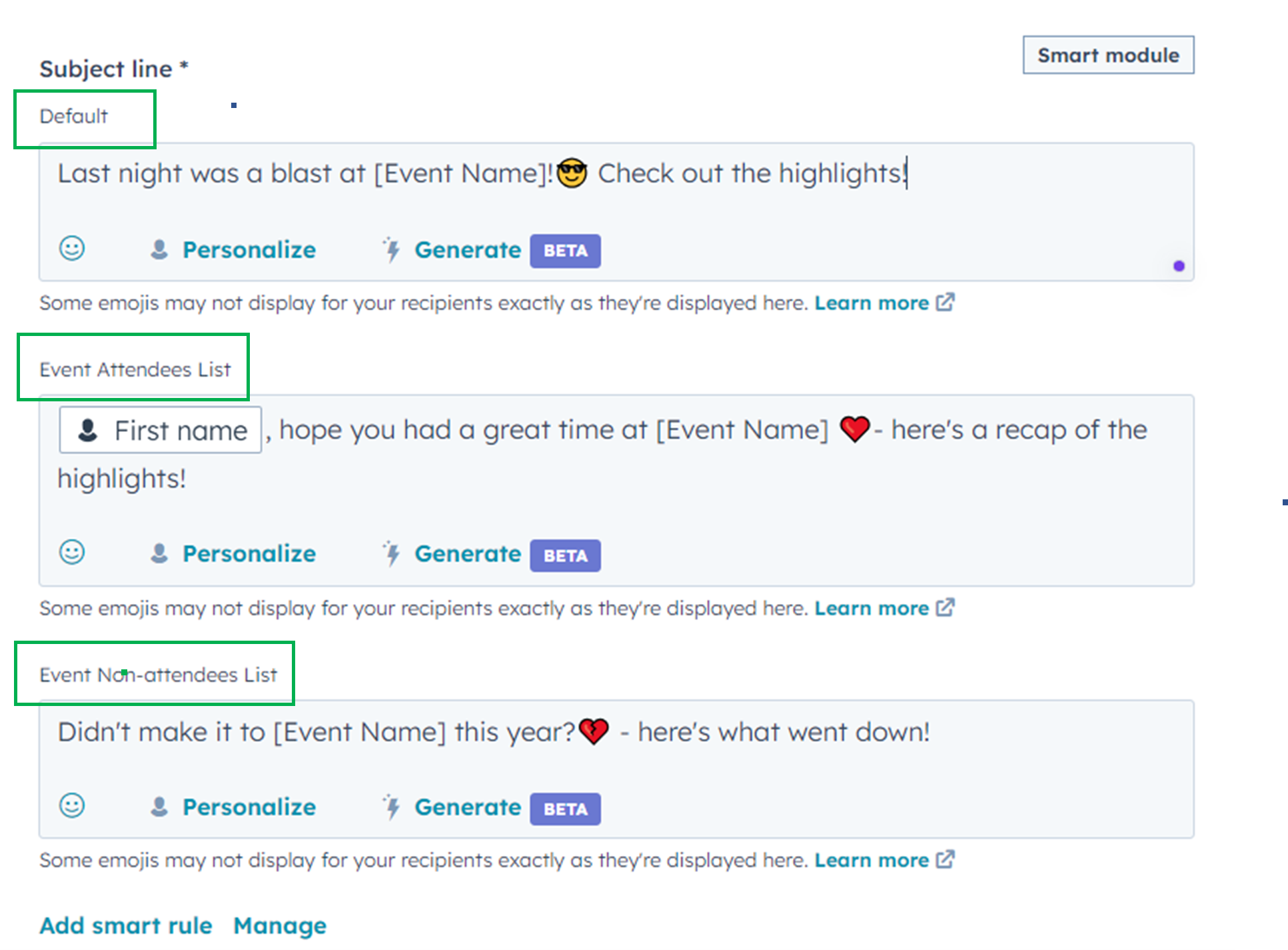 Subject line customization