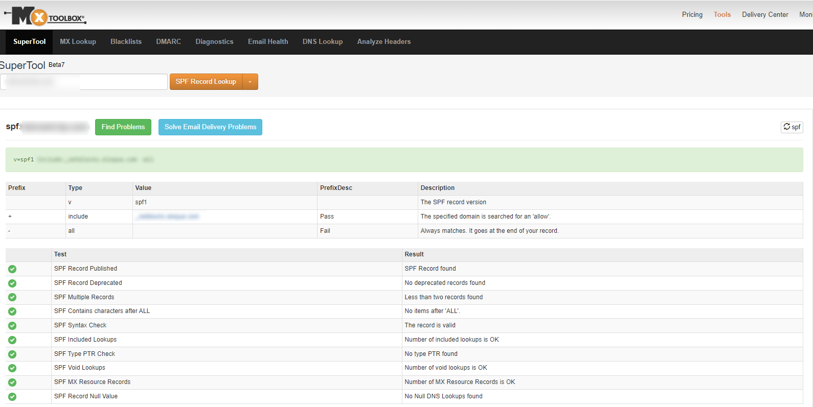 Email delivery good SPF Record insights
