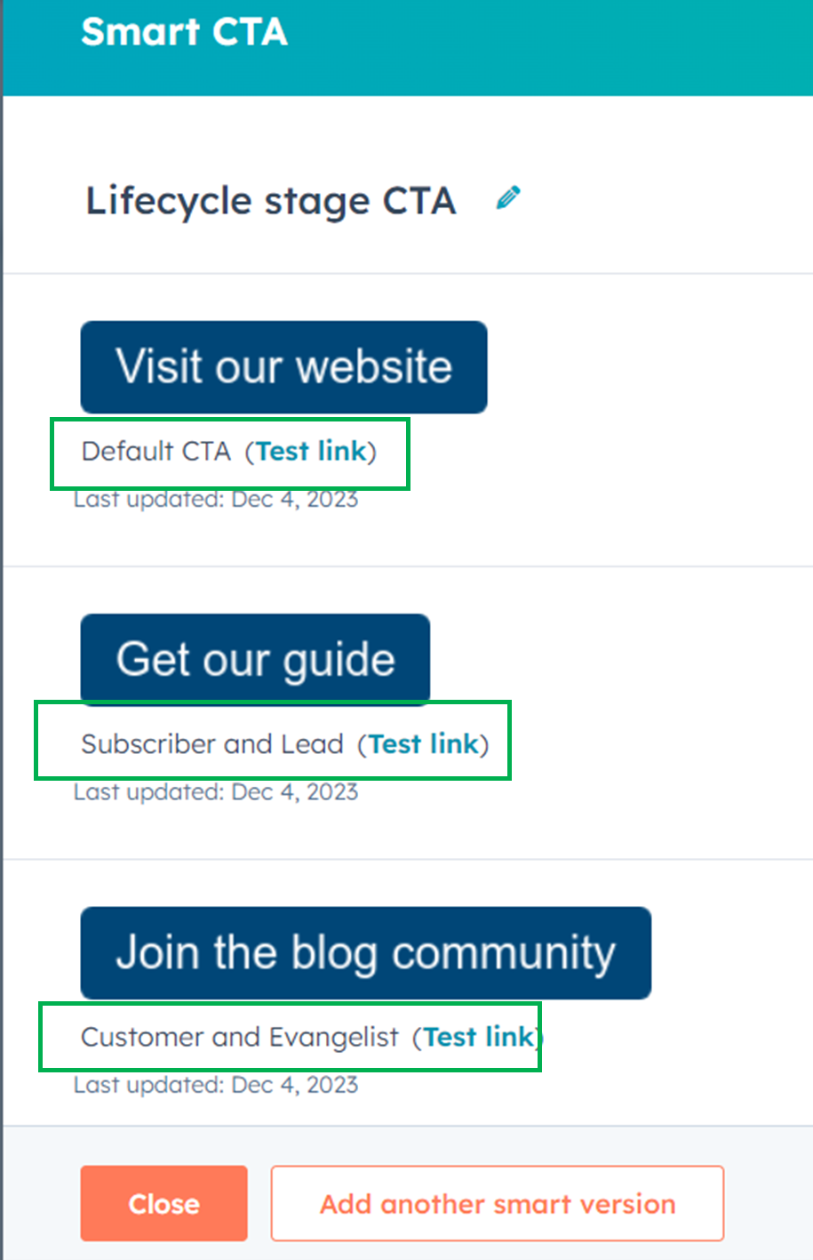 Personalized CTAs at different lifecycle stages